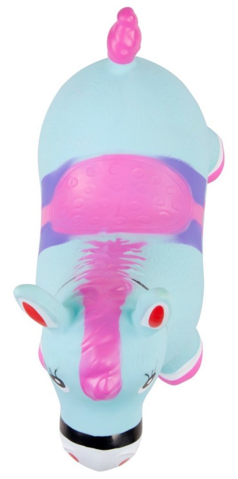 Skoczek gumowy dla dzieci KONIK 58 cm błękitno różowy z pompką