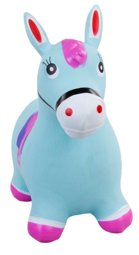 Skoczek gumowy dla dzieci KONIK 58 cm błękitno różowy z pompką