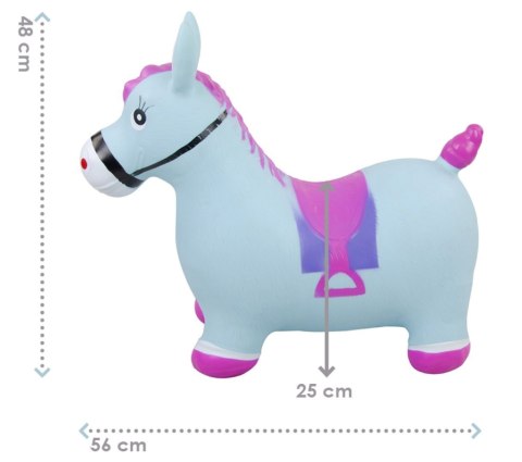 Skoczek gumowy dla dzieci KONIK 58 cm błękitno różowy z pompką