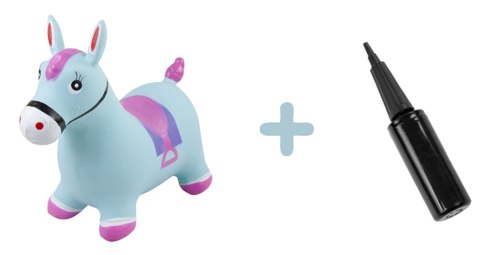 Skoczek gumowy dla dzieci KONIK 58 cm błękitno różowy z pompką