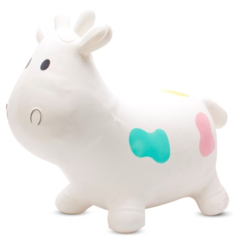 Skoczek gumowy dla dzieci KRÓWKA 57 cm biała z kolorowymi łatkami do skakania z pompką