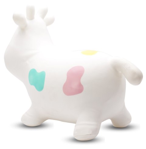 Skoczek gumowy dla dzieci KRÓWKA 57 cm biała z kolorowymi łatkami do skakania z pompką