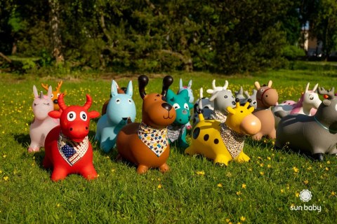 Skoczek gumowy dla dzieci DINO 59 cm zielony z bandaną do skakania z pompką