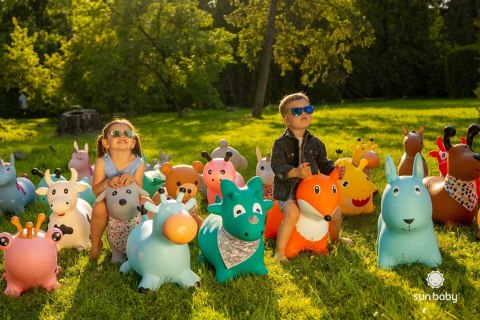 Skoczek gumowy dla dzieci DINO 59 cm zielony z bandaną do skakania z pompką