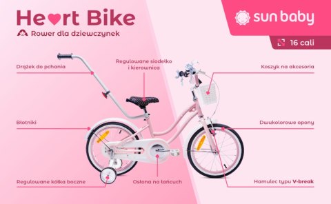 Rowerek dla dziewczynki 16 cali Heart bike - różowy