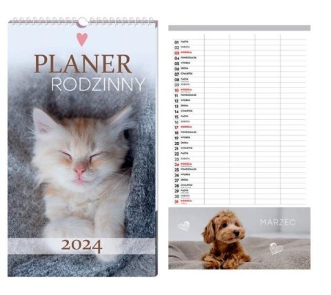 Kalendarz 2024 planer rodzinny 25x43cm Zwierzaki