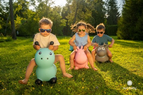 Skoczek gumowy dla dzieci GĄSIENICZKA 55 cm różowy do skakania z pompką