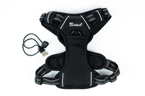 Petlove Szelki pełne LED świecące dla psa, regulowane S - Black