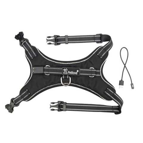 Petlove Szelki pjedyńcze LED świecące dla psa, regulowane L - Black