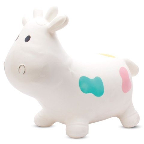 Skoczek gumowy dla dzieci KRÓWKA 57 cm biała z kolorowymi łatkami do skakania z pompką