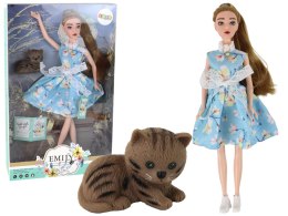 Lalka Dla Dzieci Emily Wiosenna Długie Włosy Niebieska Sukienka Kotek