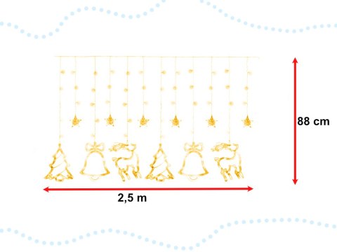 Lampki LED kurtyna renifer świąteczne choinkowe 2,5m 138LED ciepły biały 8 trybów świecenia IP44