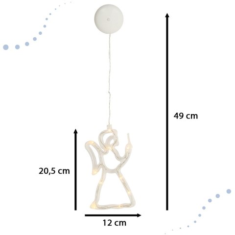 Lampki LED wisząca dekoracja okna świąteczna aniołek przyssawki 49cm 10 LED