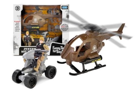 Zestaw wojskowy z helikopterem, quadem, figurką żołnierza + akcesoria Toys for Boys 168123
