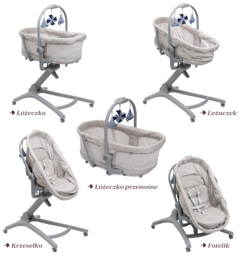 BABY HUG PRO 5w1 BEIGE LATTE leżaczek kołyska łóżeczko krzesełko do karmienia Chicco