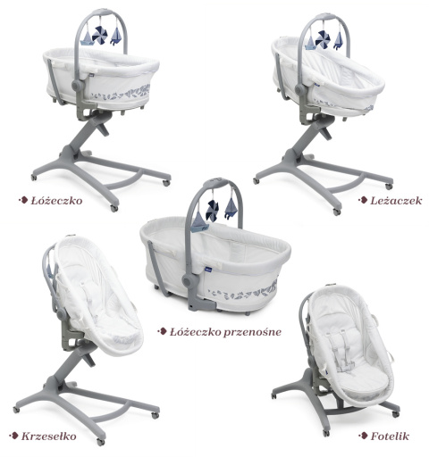 BABY HUG PRO 5w1 WHITE CREAM leżaczek kołyska łóżeczko krzesełko do karmienia Chicco