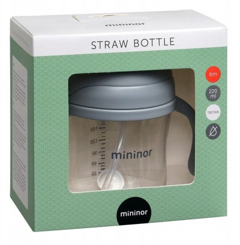 Mininor Bidon niekapek ze słomką tritanowy 220 ml - Grey