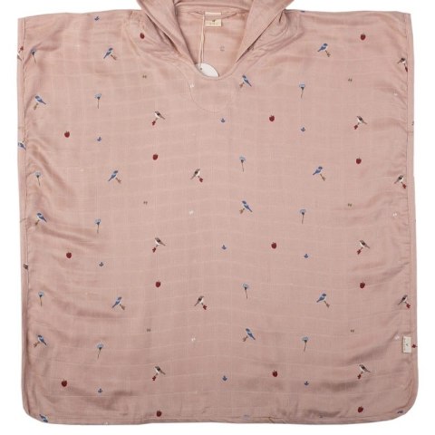 Petú Petú - ponczo z kapturem z miękkiej bawełny muslin Flower Bird 3-4 lata