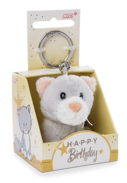 NICI 48122 Brelok pluszowy na klucze Kot 6cm "Happy Birthday" w pudełku prezentowym