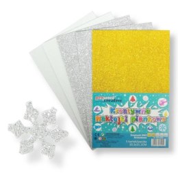 Kreatywne naklejki piankowe Śnieżynki brokatowe 20,3x31,2cm mix kolorów 5 arkuszy, cena za op