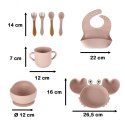 Naczynia silikonowe dla dzieci niemowląt krab zestaw 9 elementów różowy