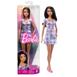 Lalka Barbie Fashionistas brunetka sukienka fioletowa kratka HPF75 p6 MATTEL