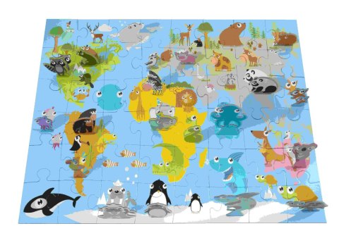 Puzzle 3D Zwierzęta Świata 48 szt. + 20 figurek - 40x50cm