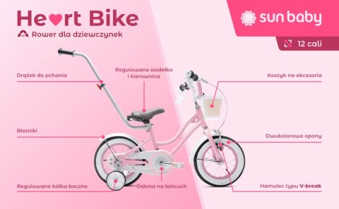 Rowerek dla dziewczynki 12 cali Heart bike - różowy