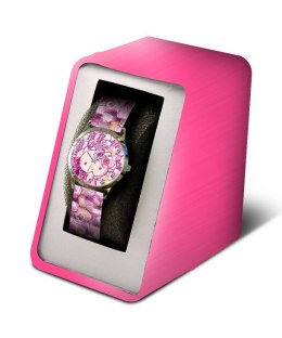 Zegarek analogowy Hello Kitty z fioletowym paskiem w metalowym opakowaniu