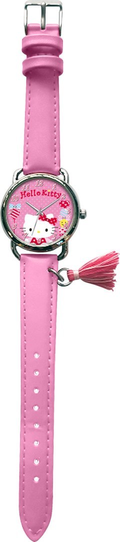 Zegarek analogowy Hello Kitty z koralowym paskiem w metalowym opakowaniu