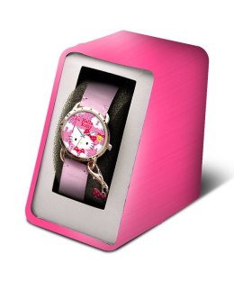 Zegarek analogowy Hello Kitty z różowym paskiem w metalowym opakowaniu