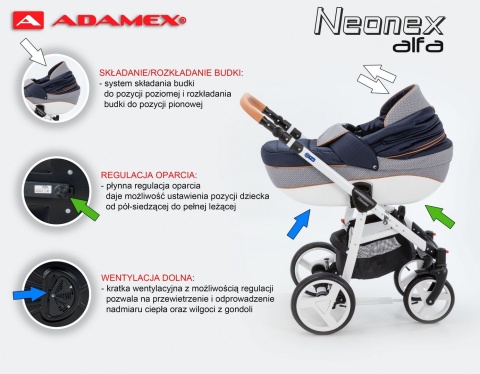NEONEX ALFA 2w1 ADAMEX wózek dziecięcy - Polski Produkt