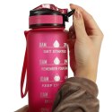 Butelka na wodę bidon ze słomką uchwytem miarką motywacyjną na siłownię 1l różowa