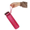 Butelka na wodę bidon ze słomką uchwytem miarką motywacyjną na siłownię 1l różowa