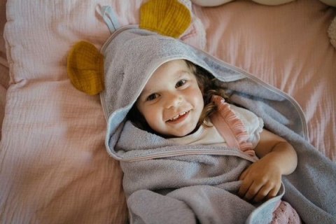 Hi Little One ręcznik okrycie kąpielowe z kapturem 100x100 cm MOUSE Lavender