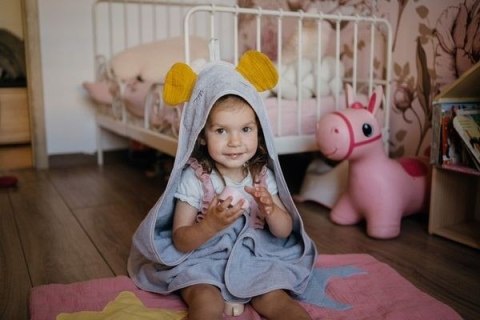 Hi Little One ręcznik okrycie kąpielowe z kapturem 100x100 cm MOUSE Lavender