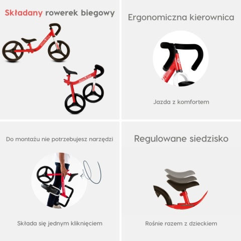 Smart Trike Składany rowerek biegowy dla dziecka - czerwony