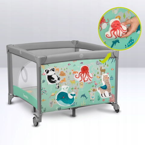 MILLE Lionelo Kojec dla dziecka z matą sensoryczną i zabawkami 100x100cm - Grey Green