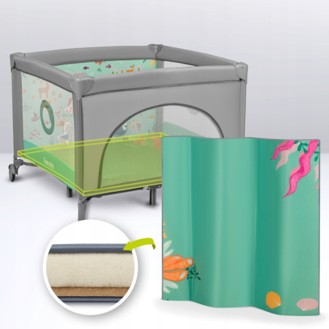 MILLE Lionelo Kojec dla dziecka z matą sensoryczną i zabawkami 100x100cm - Grey Green