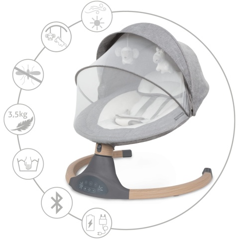 LUXI Kidwell Bujaczek leżaczek elektryczny 2w1 - Dark Melange / Wooden