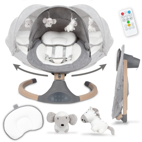 LUXI Kidwell Bujaczek leżaczek elektryczny 2w1 - Dark Melange / Wooden