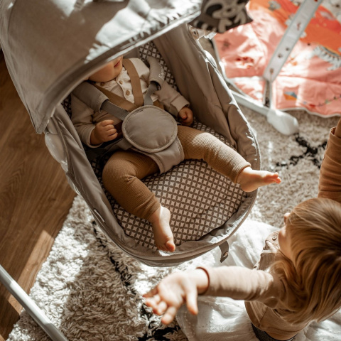 HENNY 2w1 Lionelo bujaczek, huśtawka, gondola, 12 melodii, MP3, do 9 kg GREY DOVE