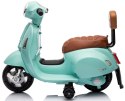 Jeździk akumulatorowy Scooter Vespa z siedzeniem z ekoskóry z przeszyciem i oparciem - turkusowy