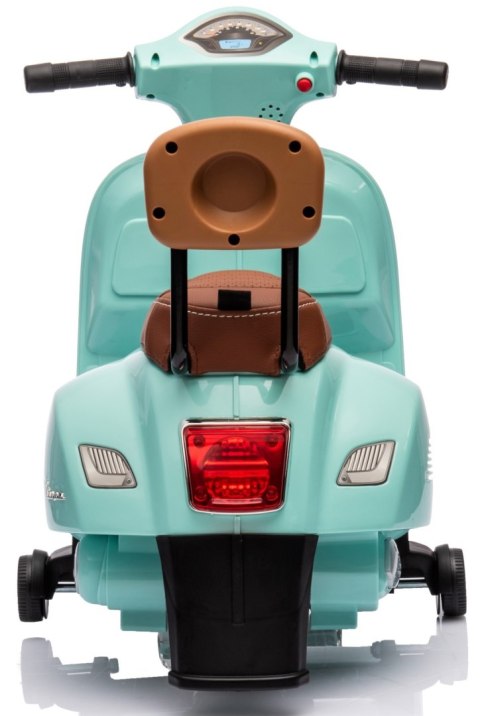 Jeździk akumulatorowy Scooter Vespa z siedzeniem z ekoskóry z przeszyciem i oparciem - turkusowy