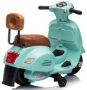 Jeździk akumulatorowy Scooter Vespa z siedzeniem z ekoskóry z przeszyciem i oparciem - turkusowy