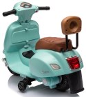 Jeździk akumulatorowy Scooter Vespa z siedzeniem z ekoskóry z przeszyciem i oparciem - turkusowy