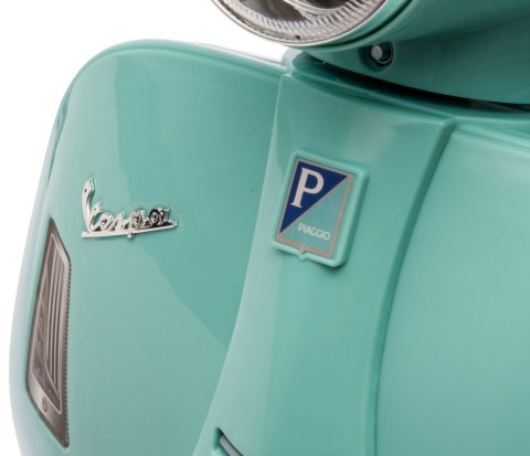Jeździk akumulatorowy Scooter Vespa z siedzeniem z ekoskóry z przeszyciem i oparciem - turkusowy