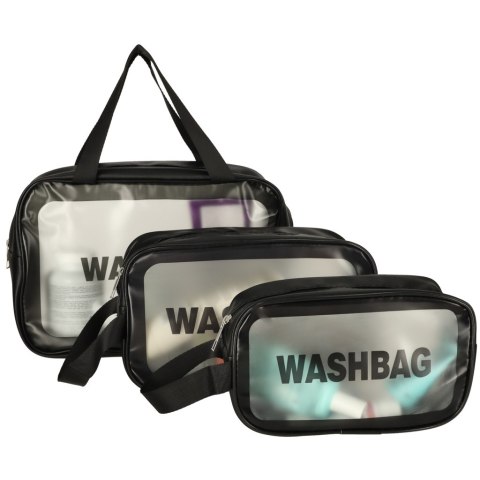 Kosmetyczka podróżna przezroczysta transparentna wodoodporna organizer do samolotu 3 sztuki czarna