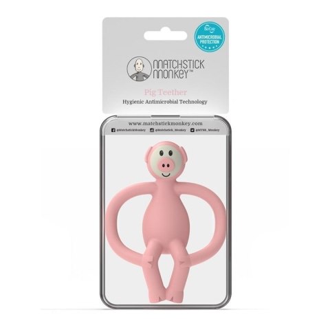 Matchstick Monkey gryzak silikonowy sensoryczny z mini szczoteczką Animals Piggy