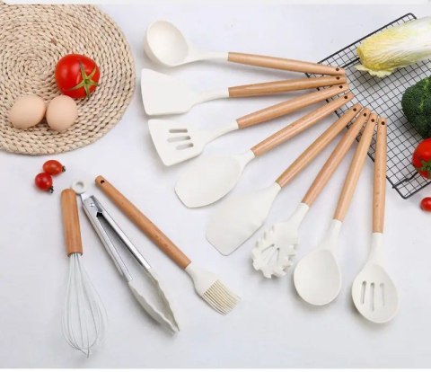 ZESTAW AKCESORIÓW KUCHENNYCH 12 SZT. PRZYBORY SILIKONOWE DO KUCHNI BIAŁE